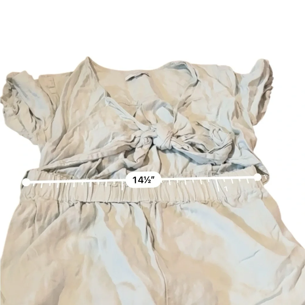 Thakoon Mint Green Romper Women’s Size 10 Linen‎ Blend Tie Front Elastic Waist - Picture 11 of 13